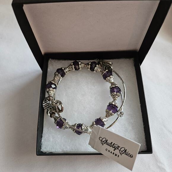 NWT Chico Charm Nonna Bracelet Set of 2 Crystal Purple handmade Pewter - Picture 2 of 7
